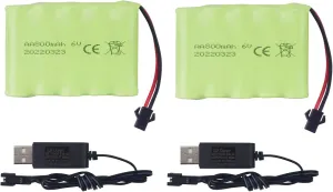 sea jump Accessories 2PCS AA 6.0V 800mAh Rechargeable RC Toy Car Battery SM2P Plug RC Truck Stunt Car Excavator Toy Car Battery and USB Charging Cable