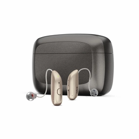 Select 300 OTC Hearing Aids, Audiology Team Care Included, Bluetooth Streaming for Calls, Music, Media for iOS & Android, Nearly Invisible & Comfortable, Noise Reduction - Gold