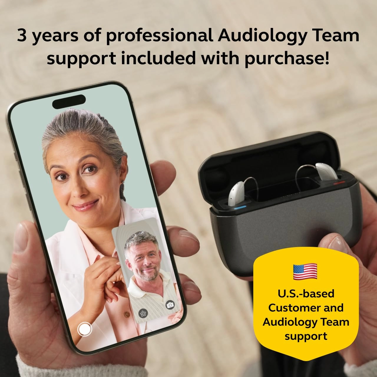 Select 300 OTC Hearing Aids, Audiology Team Care Included, Bluetooth Streaming for Calls, Music, Media for iOS & Android, Nearly Invisible & Comfortable, Noise Reduction - Gold