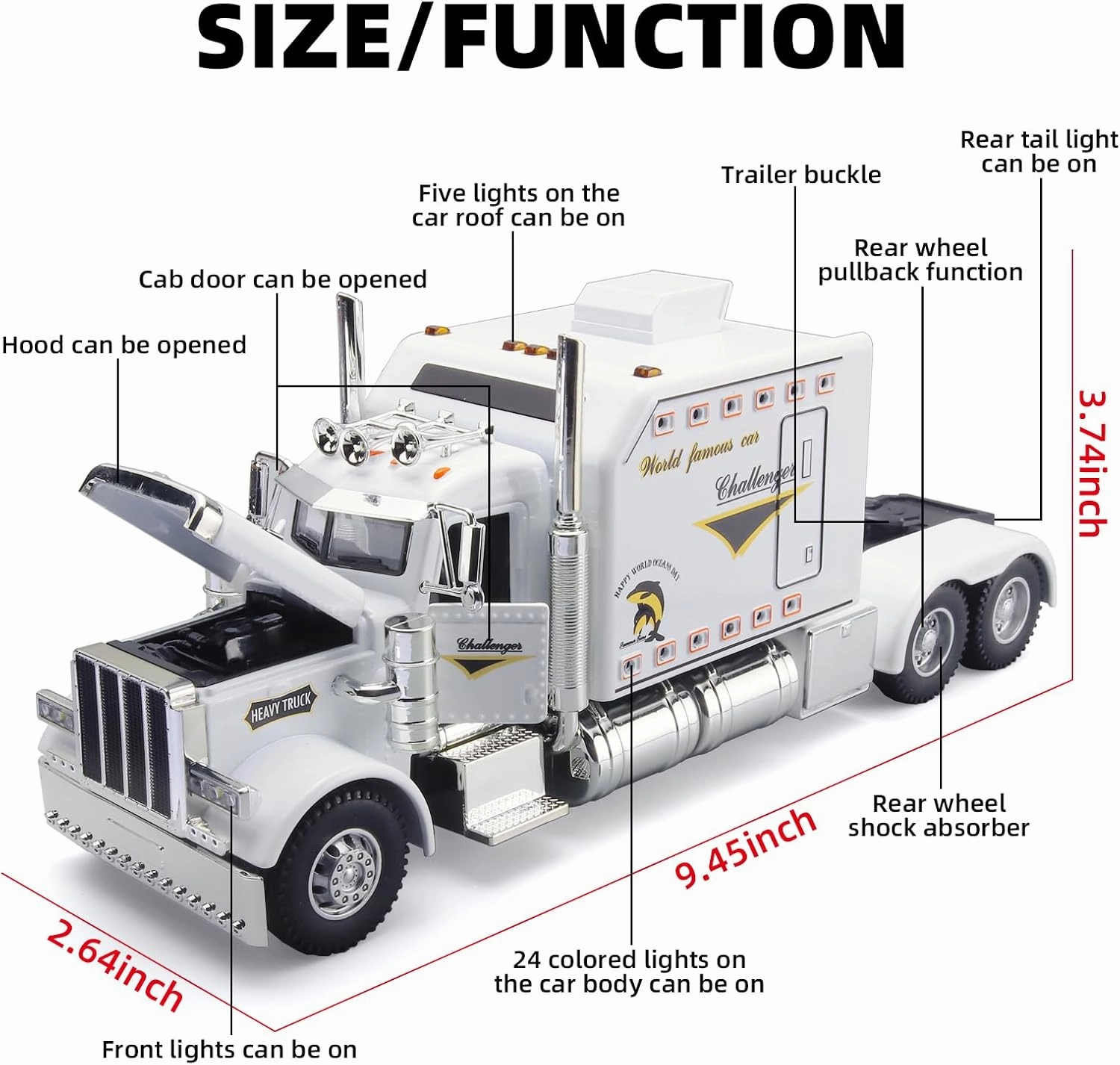 Semi Truck Toys for Boy Heavy Trucks,Metal Diecast Trucks Model Pull Back Cars with Light and Sound,Truck and Trailer Toys for Boys,Toy Trucks for Boys Age 4-7(White)