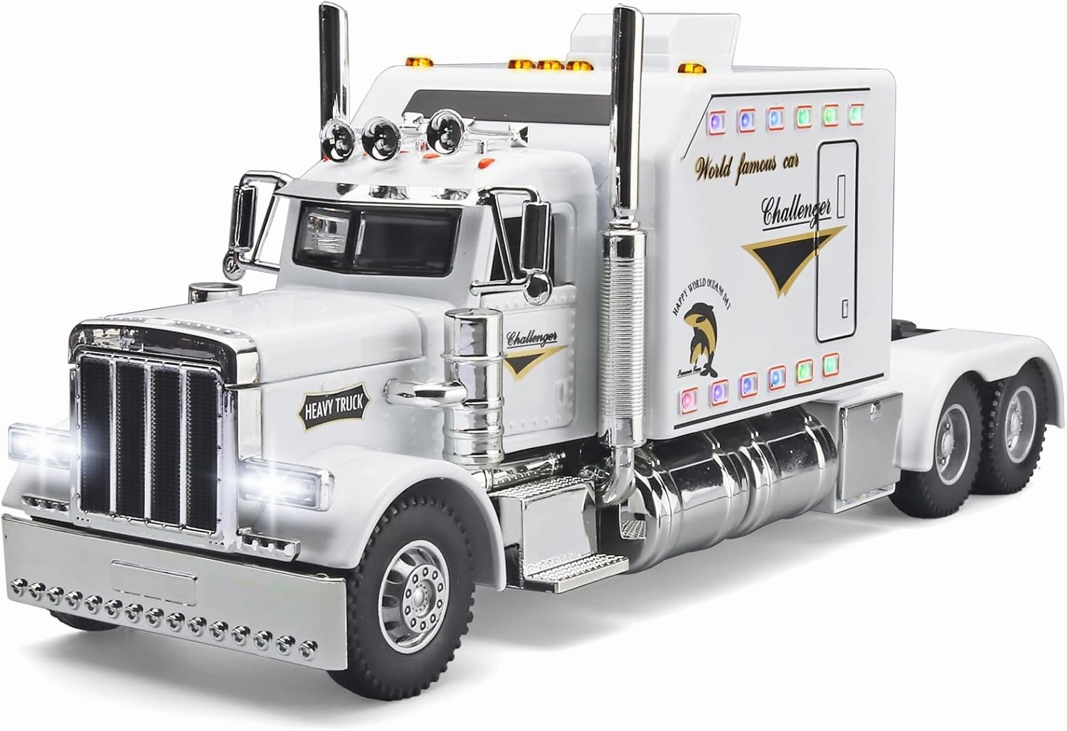 Semi Truck Toys for Boy Heavy Trucks,Metal Diecast Trucks Model Pull Back Cars with Light and Sound,Truck and Trailer Toys for Boys,Toy Trucks for Boys Age 4-7(White)