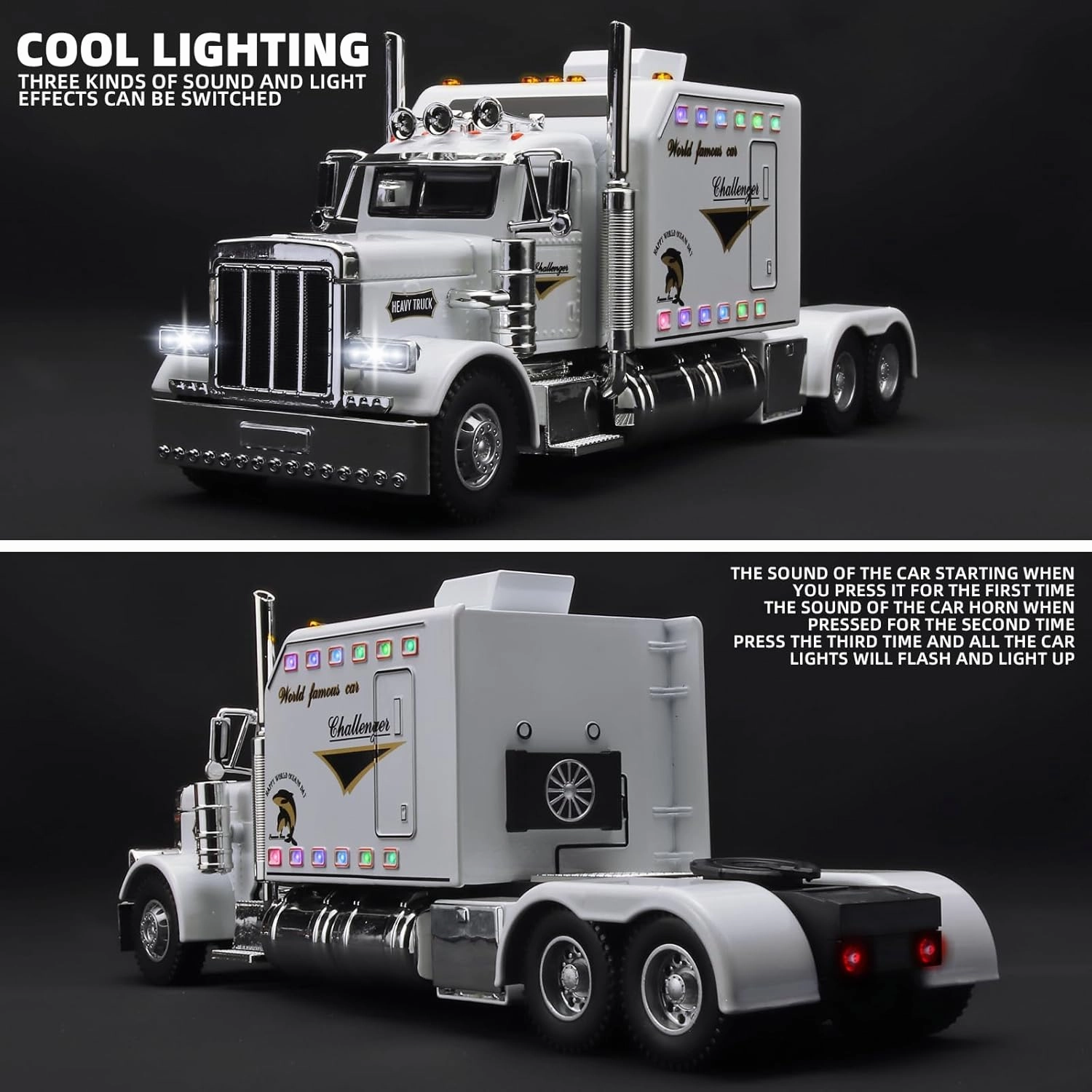 Semi Truck Toys for Boy Heavy Trucks,Metal Diecast Trucks Model Pull Back Cars with Light and Sound,Truck and Trailer Toys for Boys,Toy Trucks for Boys Age 4-7(White)