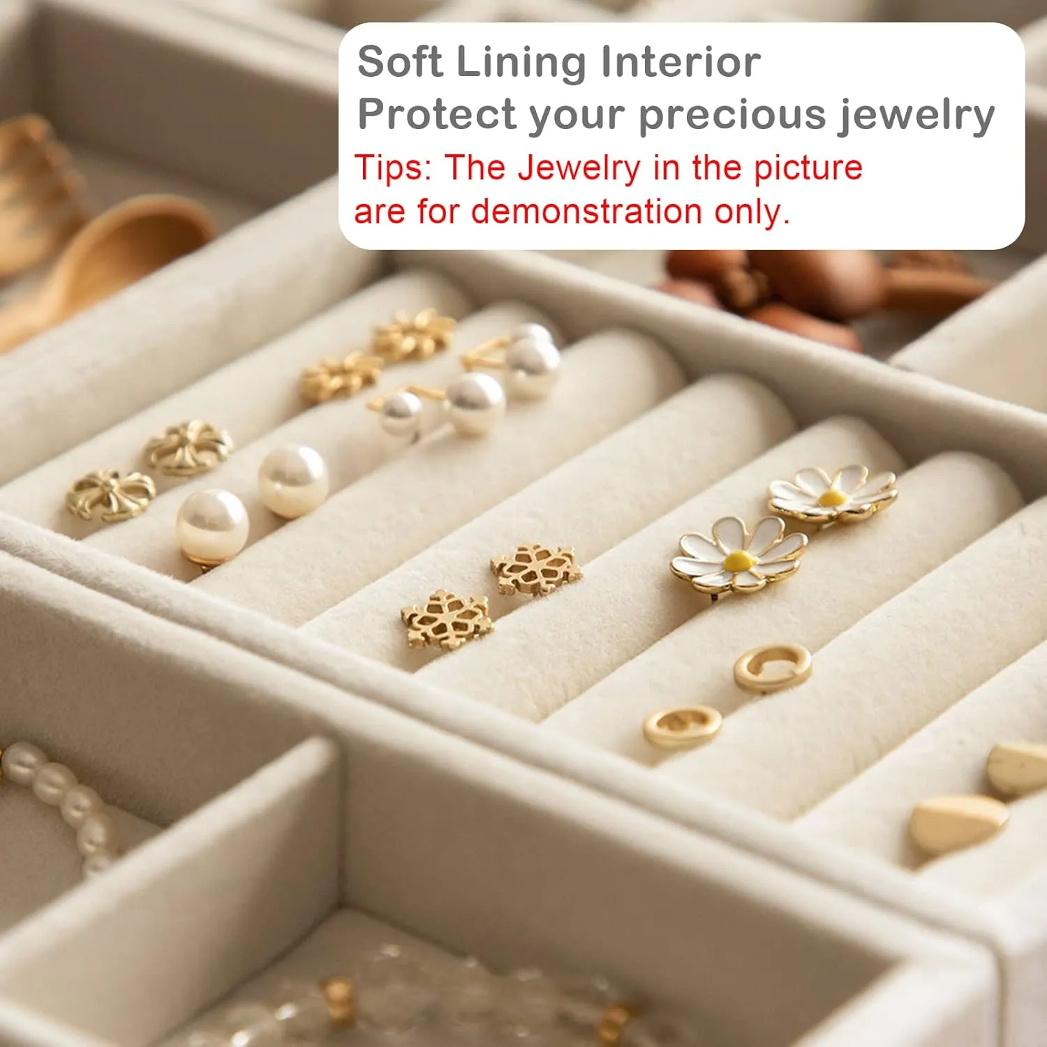 Set of 8 Stackable Jewelry Organizer Stackable Trays,Jewelry Drawer Inserts Container Display Case Storage for Earring Necklace Rings Bracelet Watch with Removable Dividers-Beige