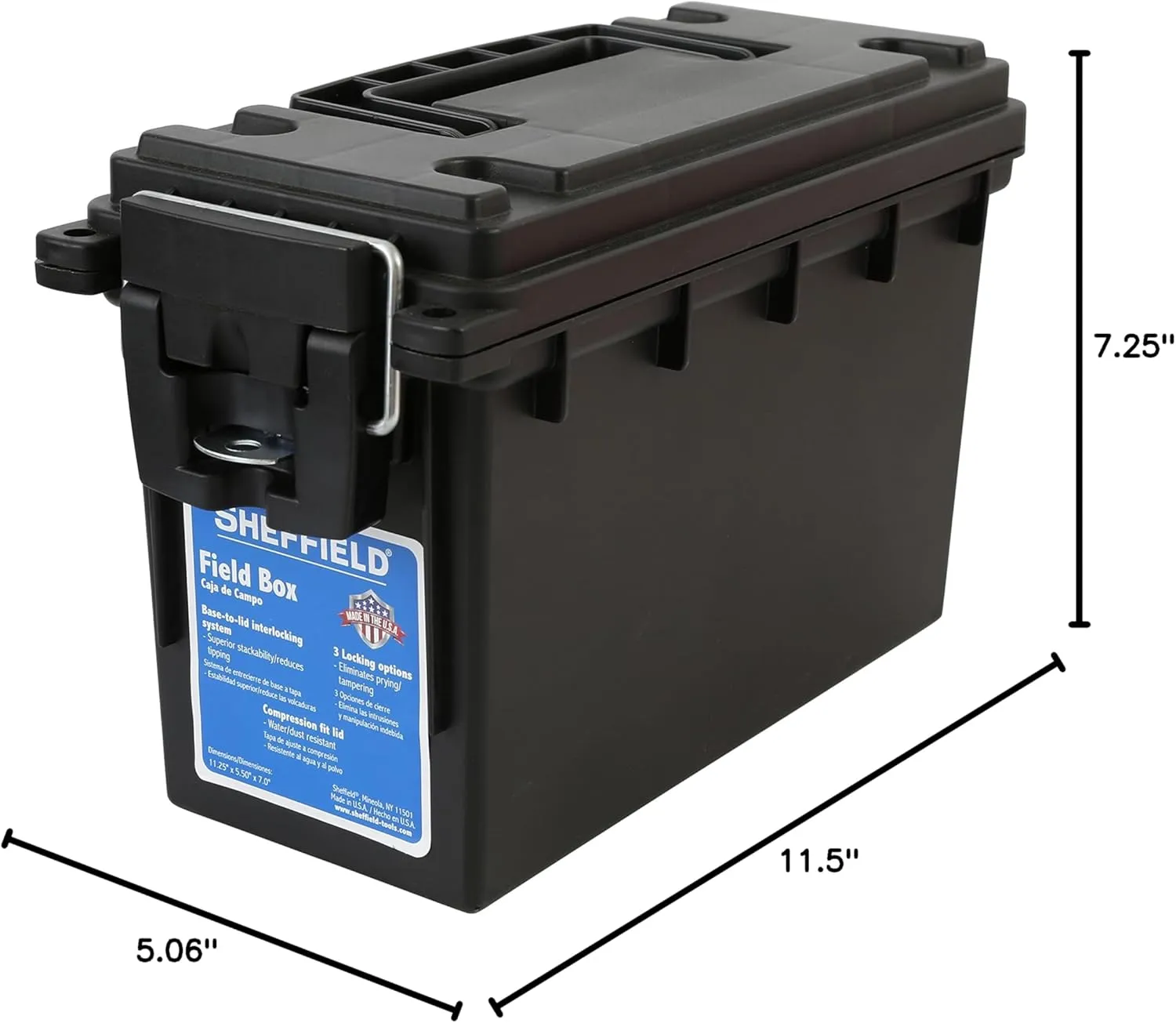 Sheffield 12629 Ammo Storage Box, Stackable .30 Cal Field Boxes, Water and Dust Resistant, Lockable, Made in USA, Black (Pack of 6)