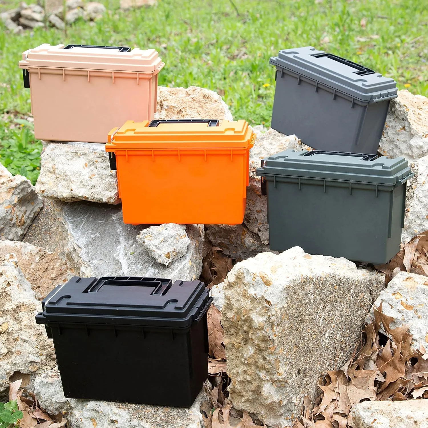 Sheffield 12629 Ammo Storage Box, Stackable .30 Cal Field Boxes, Water and Dust Resistant, Lockable, Made in USA, Black (Pack of 6)