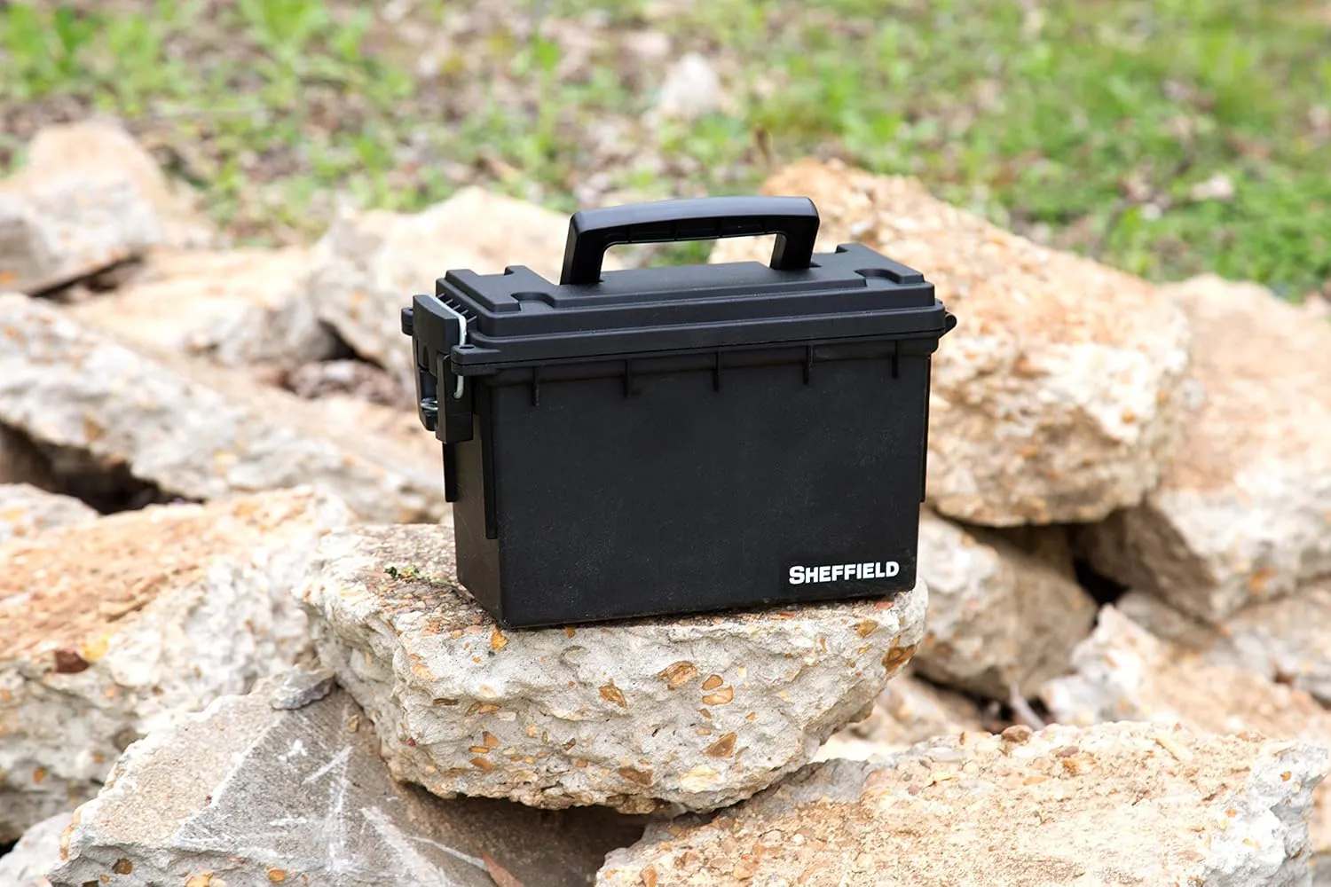 Sheffield 12629 Ammo Storage Box, Stackable .30 Cal Field Boxes, Water and Dust Resistant, Lockable, Made in USA, Black (Pack of 6)