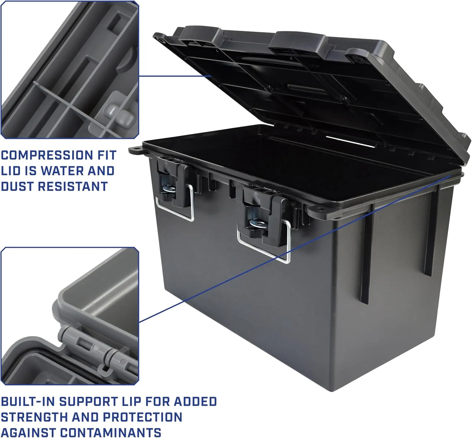 Sheffield 12773 2-Pack XL Ammo Storage Box, Stackable .50 Cal Field Boxes, Water and Dust Resistant, Lockable Storage Box with Handle, Heavy Duty Protection for Hunting Gear, Made in the USA, Black