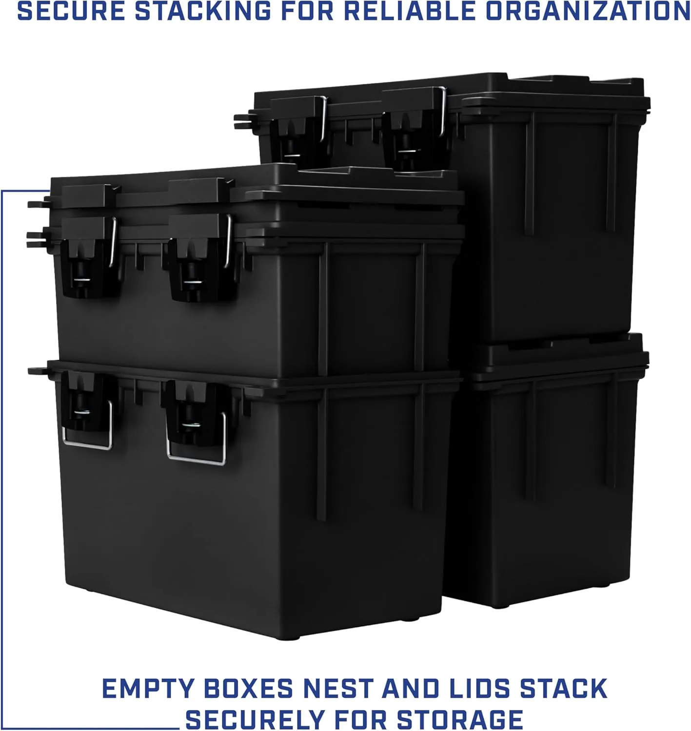 Sheffield 12773 2-Pack XL Ammo Storage Box, Stackable .50 Cal Field Boxes, Water and Dust Resistant, Lockable Storage Box with Handle, Heavy Duty Protection for Hunting Gear, Made in the USA, Black