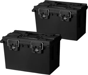 Sheffield 12773 2-Pack XL Ammo Storage Box, Stackable .50 Cal Field Boxes, Water and Dust Resistant, Lockable Storage Box with Handle, Heavy Duty Protection for Hunting Gear, Made in the USA, Black