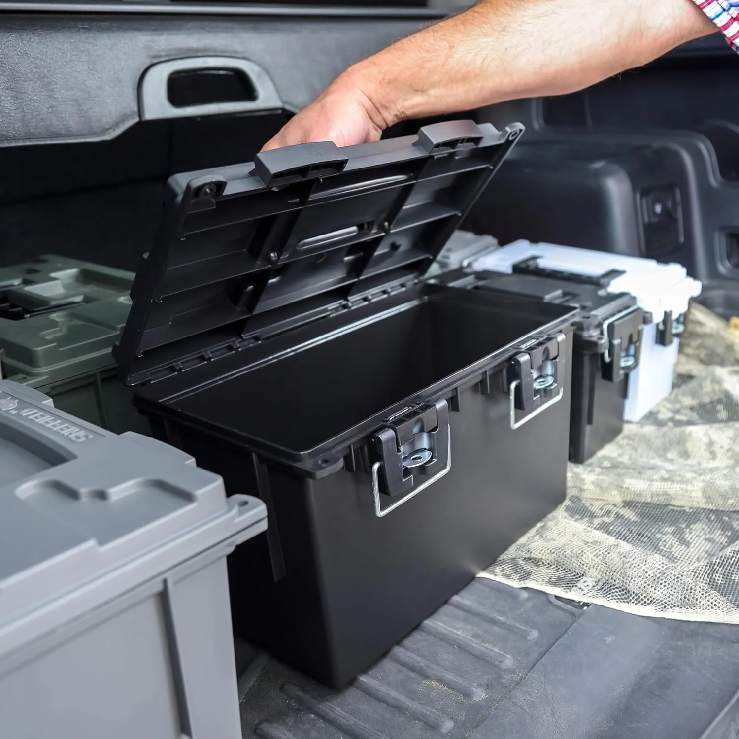 Sheffield 12773 2-Pack XL Ammo Storage Box, Stackable .50 Cal Field Boxes, Water and Dust Resistant, Lockable Storage Box with Handle, Heavy Duty Protection for Hunting Gear, Made in the USA, Black