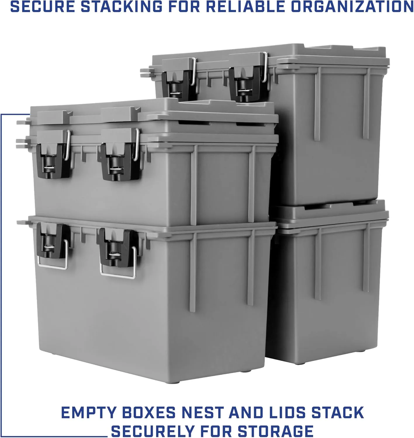 Sheffield 12775 2-Pack XL Ammo Storage Box, Stackable .50 Cal Field Boxes, Water and Dust Resistant, Lockable Storage Box with Handle, Heavy Duty Protection for Hunting Gear, Made in the USA, Gray