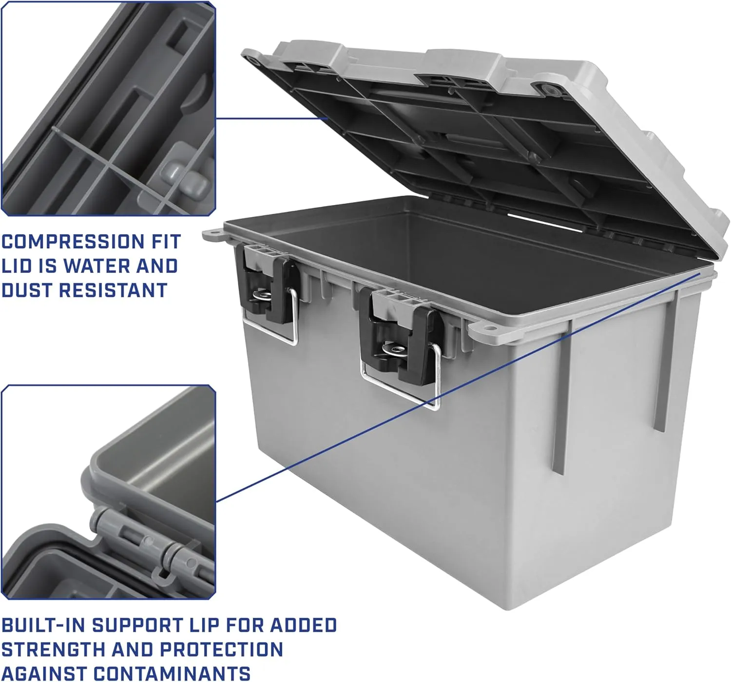 Sheffield 12775 2-Pack XL Ammo Storage Box, Stackable .50 Cal Field Boxes, Water and Dust Resistant, Lockable Storage Box with Handle, Heavy Duty Protection for Hunting Gear, Made in the USA, Gray