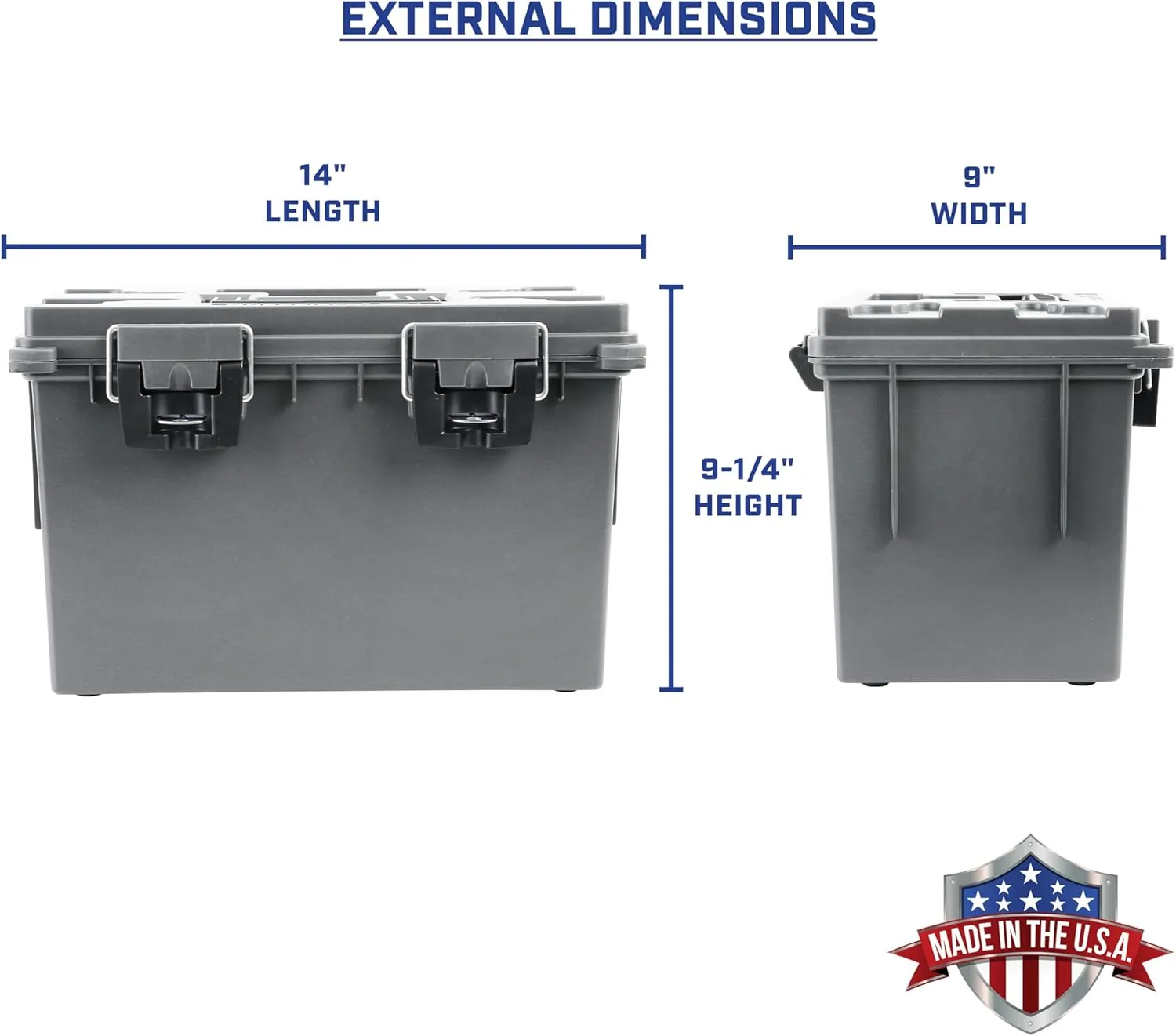 Sheffield 12775 2-Pack XL Ammo Storage Box, Stackable .50 Cal Field Boxes, Water and Dust Resistant, Lockable Storage Box with Handle, Heavy Duty Protection for Hunting Gear, Made in the USA, Gray