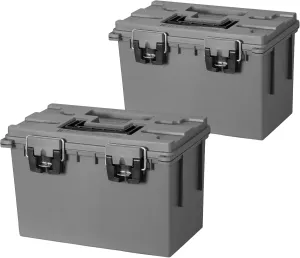 Sheffield 12775 2-Pack XL Ammo Storage Box, Stackable .50 Cal Field Boxes, Water and Dust Resistant, Lockable Storage Box with Handle, Heavy Duty Protection for Hunting Gear, Made in the USA, Gray