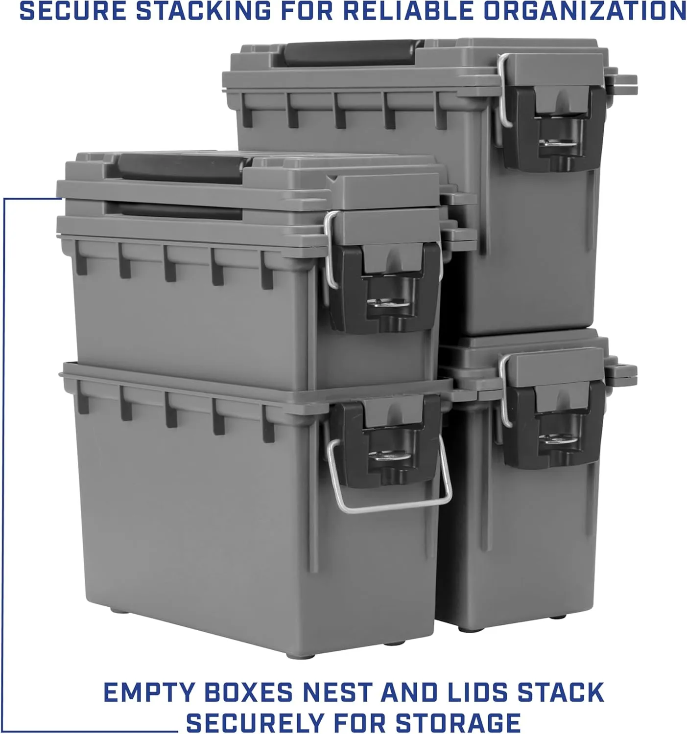 Sheffield 12792 2-Pack Ammo Storage Box, Stackable .30 Cal Field Boxes, Water and Dust Resistant, Lockable Storage Box with Handle, Secures Hunting Gear, Supplies, and Bullets, Made in The USA, Gray