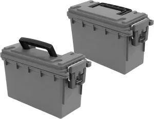 Sheffield 12792 2-Pack Ammo Storage Box, Stackable .30 Cal Field Boxes, Water and Dust Resistant, Lockable Storage Box with Handle, Secures Hunting Gear, Supplies, and Bullets, Made in The USA, Gray