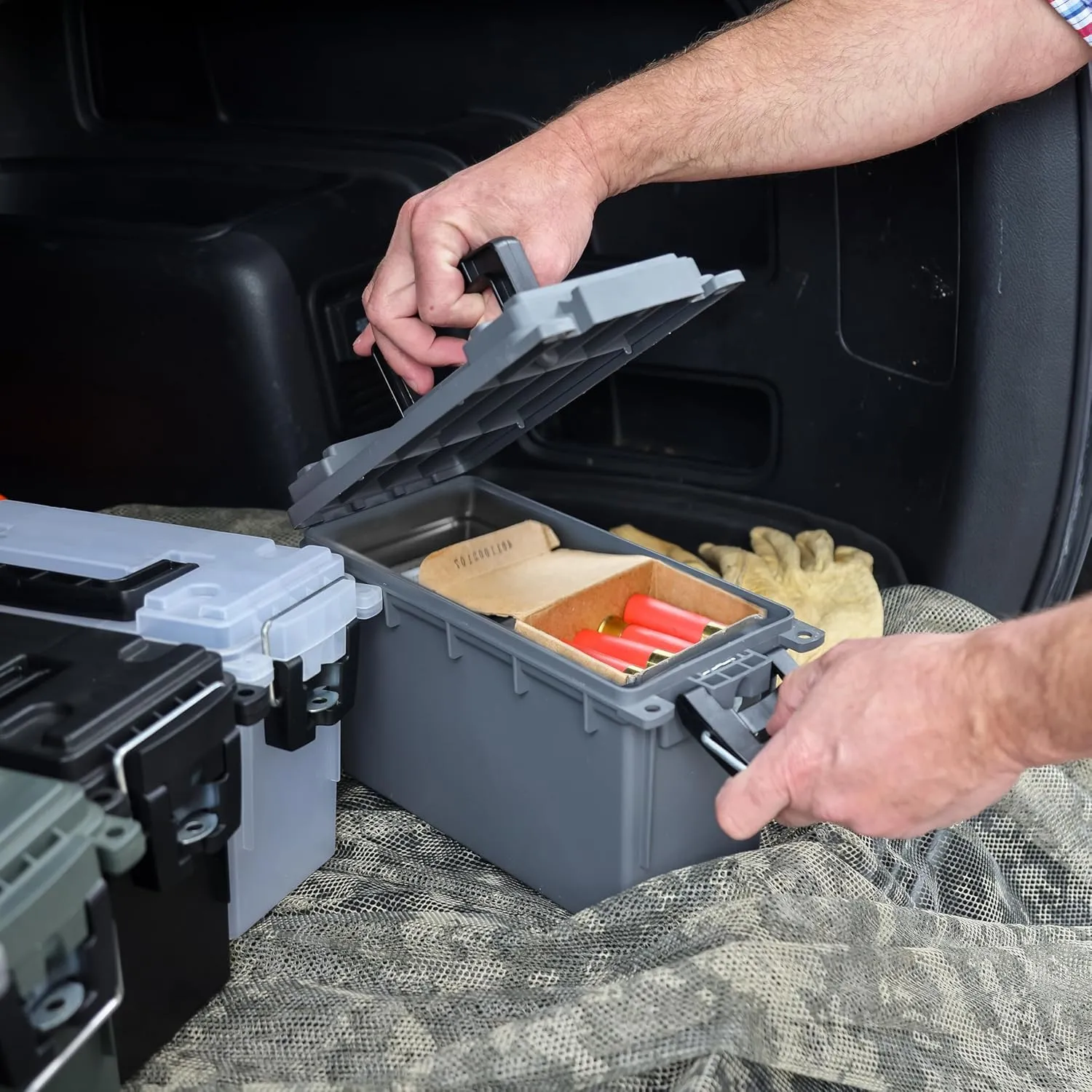 Sheffield 12792 2-Pack Ammo Storage Box, Stackable .30 Cal Field Boxes, Water and Dust Resistant, Lockable Storage Box with Handle, Secures Hunting Gear, Supplies, and Bullets, Made in The USA, Gray