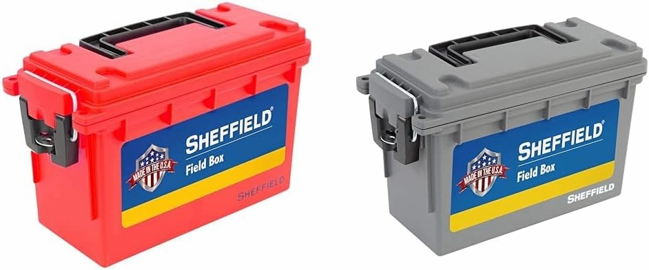 Sheffield 12636 and 12628 Field Boxes, Pistol/Rifle/Shotgun Ammo Storage Boxes, Tamper-Proof Locking Ammo Cans, Water Resistant, Stackable