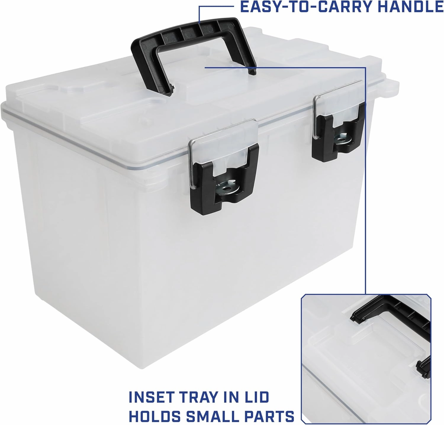 Sheffield 12763 2-Pack XL Ammo Storage Box, Stackable .50 Cal Field Boxes, Water and Dust Resistant, Lockable Storage Box with Handle, Heavy Duty Protection for Hunting Gear, Made in the USA, Frost