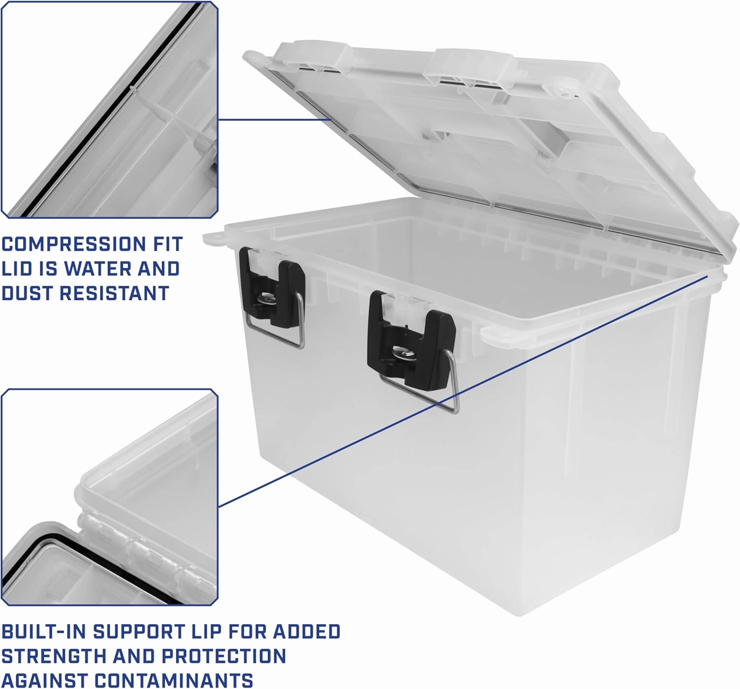 Sheffield 12763 2-Pack XL Ammo Storage Box, Stackable .50 Cal Field Boxes, Water and Dust Resistant, Lockable Storage Box with Handle, Heavy Duty Protection for Hunting Gear, Made in the USA, Frost