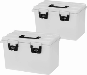 Sheffield 12763 2-Pack XL Ammo Storage Box, Stackable .50 Cal Field Boxes, Water and Dust Resistant, Lockable Storage Box with Handle, Heavy Duty Protection for Hunting Gear, Made in the USA, Frost