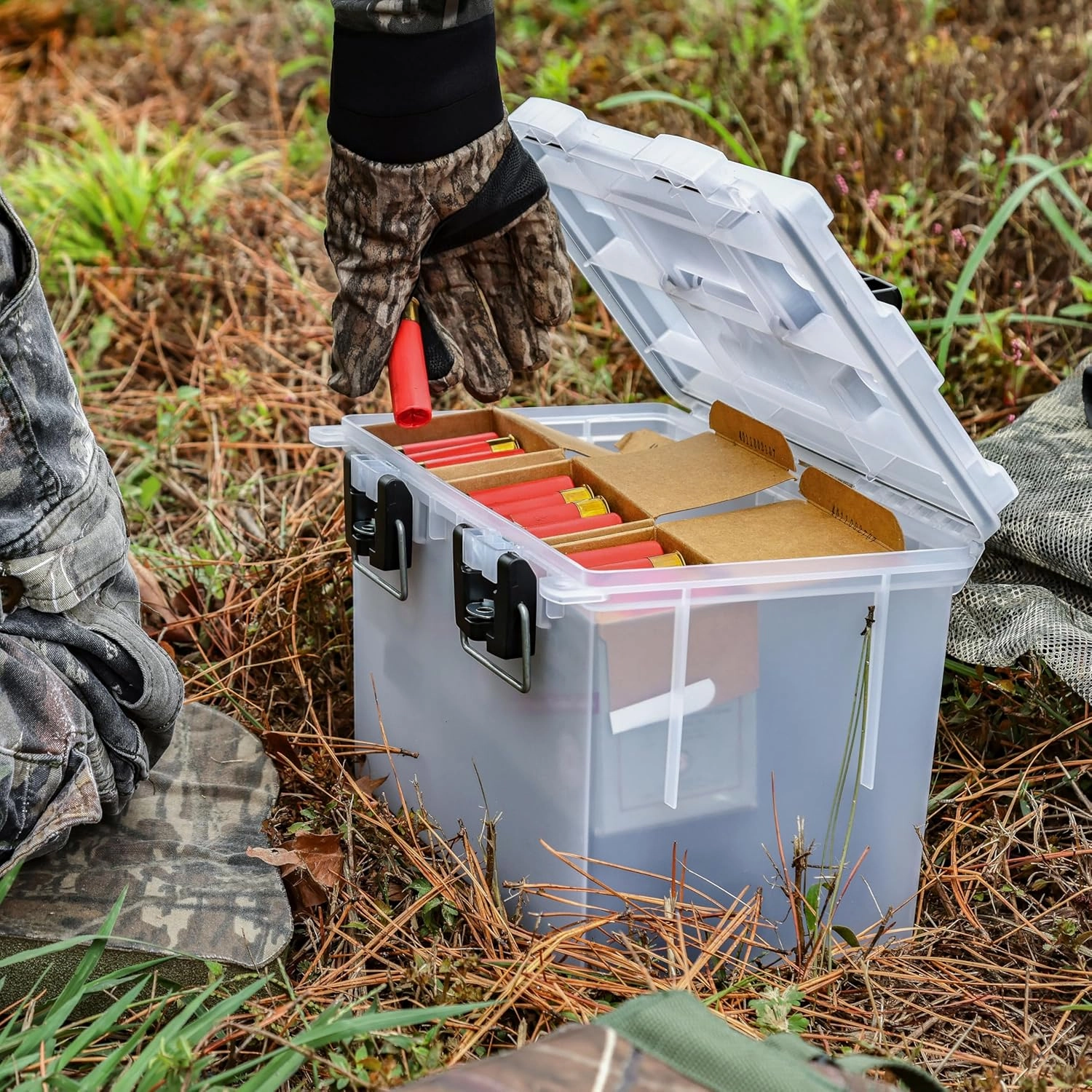 Sheffield 12763 2-Pack XL Ammo Storage Box, Stackable .50 Cal Field Boxes, Water and Dust Resistant, Lockable Storage Box with Handle, Heavy Duty Protection for Hunting Gear, Made in the USA, Frost