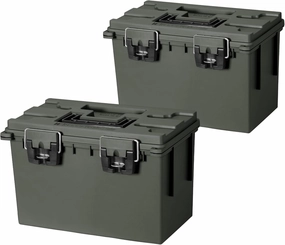 Sheffield 12774 2-Pack XL Ammo Storage Box, Stackable .50 Cal Field Boxes, Water and Dust Resistant, Lockable Storage Box with Handle, Heavy Duty Protection for Hunting Gear, Made in the USA, Green