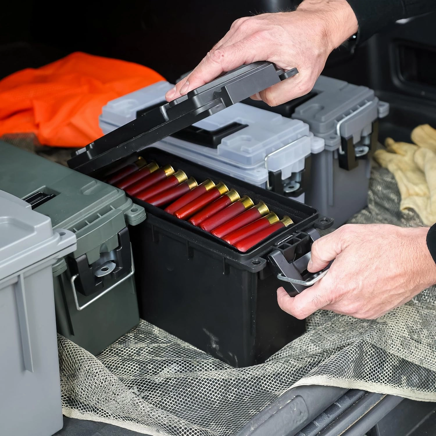 Sheffield 12790 2-Pack Ammo Storage Box, Stackable .30 Cal Field Boxes, Water and Dust Resistant, Lockable Storage Box with Handle, Secures Hunting Gear, Supplies, and Bullets, Made in The USA, Black