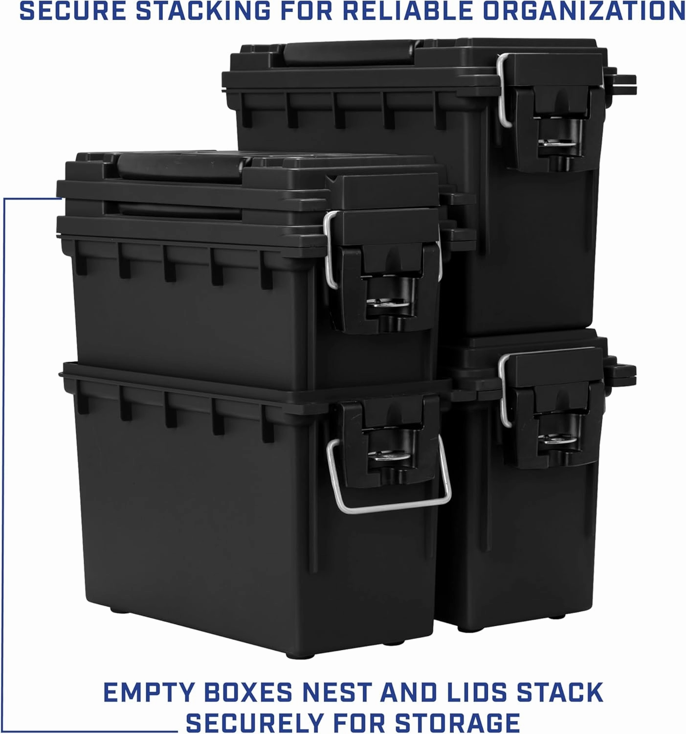 Sheffield 12790 2-Pack Ammo Storage Box, Stackable .30 Cal Field Boxes, Water and Dust Resistant, Lockable Storage Box with Handle, Secures Hunting Gear, Supplies, and Bullets, Made in The USA, Black