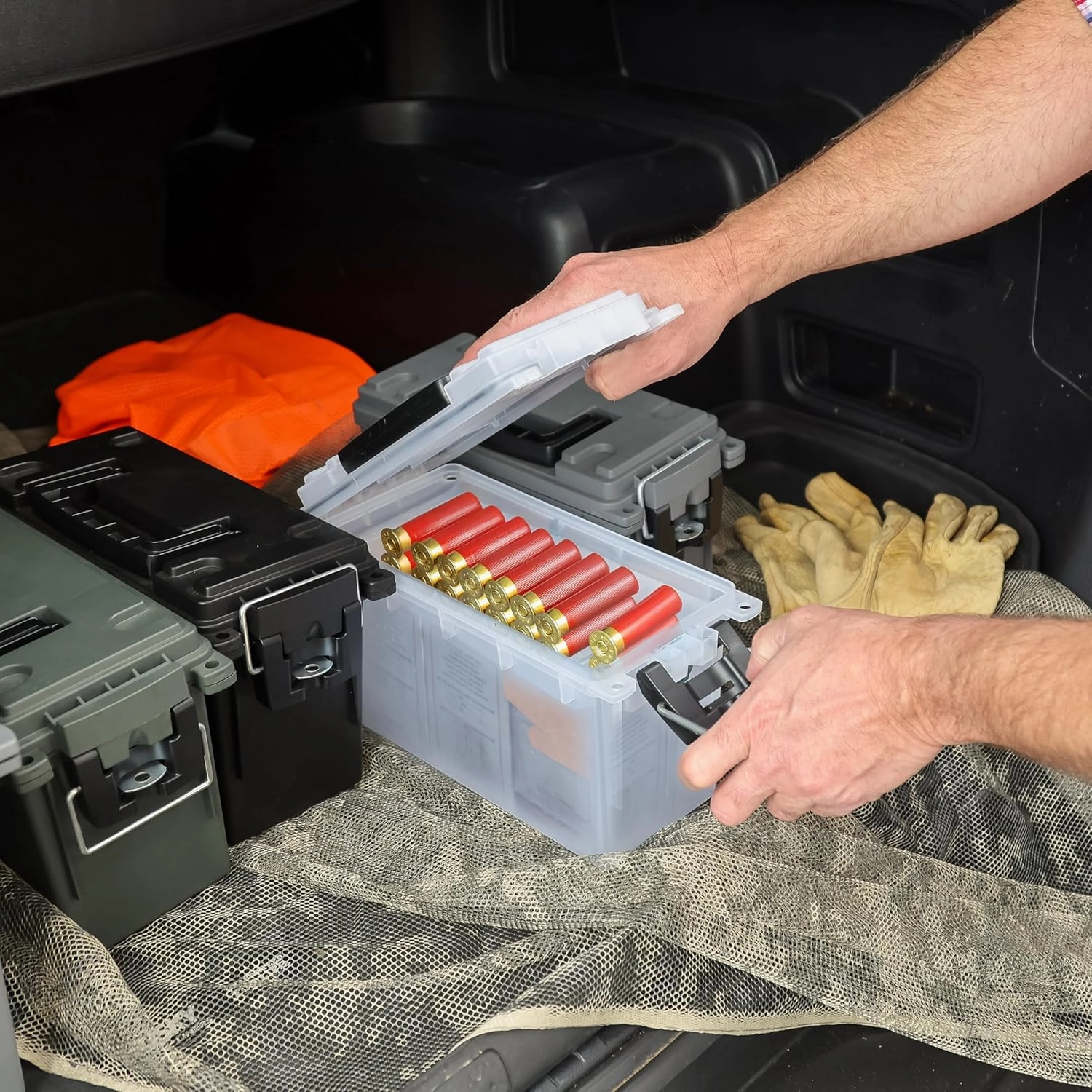 Sheffield 12793 2-Pack Ammo Storage Box, Stackable .30 Cal Field Boxes, Water and Dust Resistant, Lockable Storage Box with Handle, Secures Hunting Gear, Supplies, and Bullets, Made in The USA, Frost