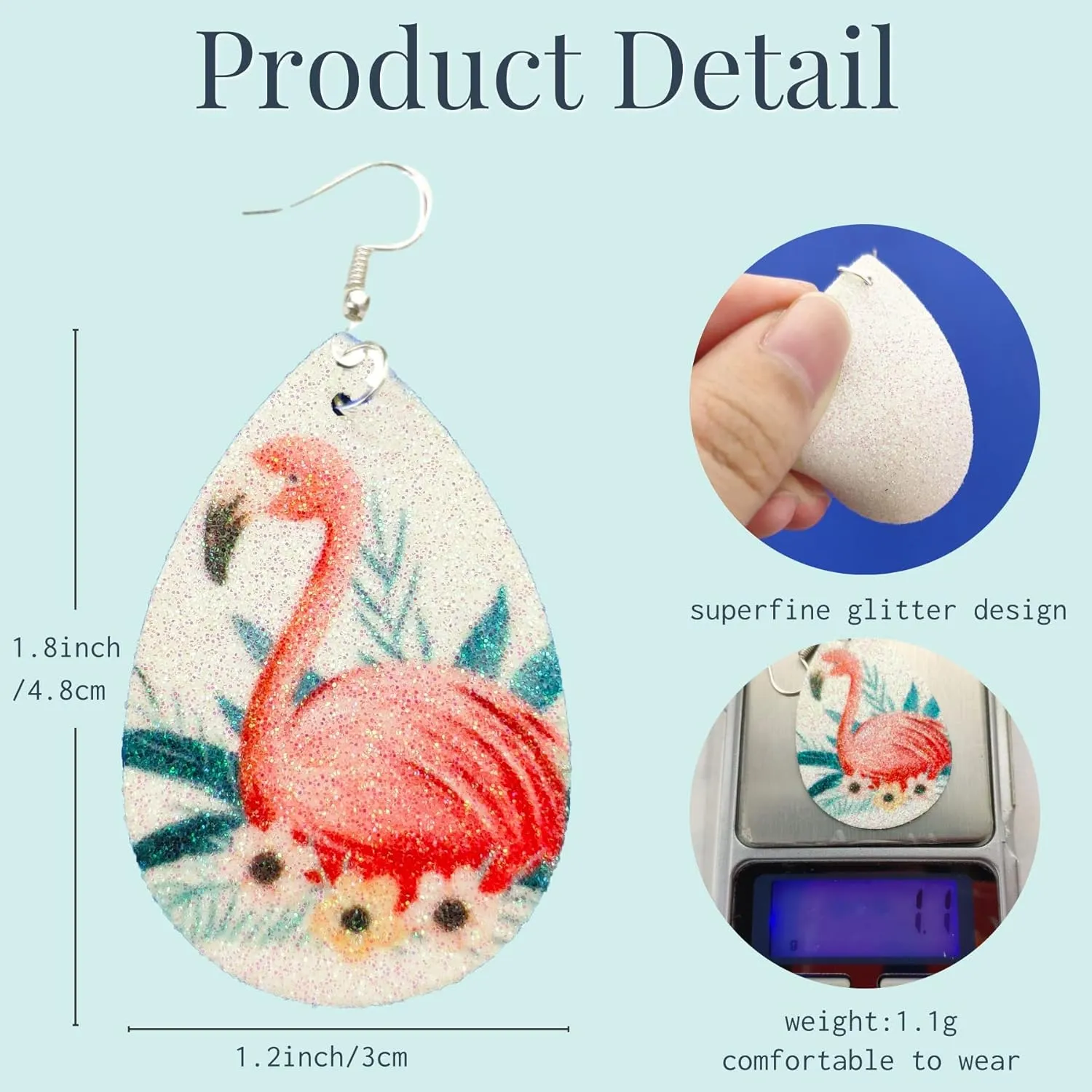 SHUANGART 60 Pcs Sublimation Earring Blanks Double-Sided Superfine Glitter Teardrop Shape, Unfinished Faux Leather Earrings with Sublimation Paper for Christmas DIY Jewelry Making (White)