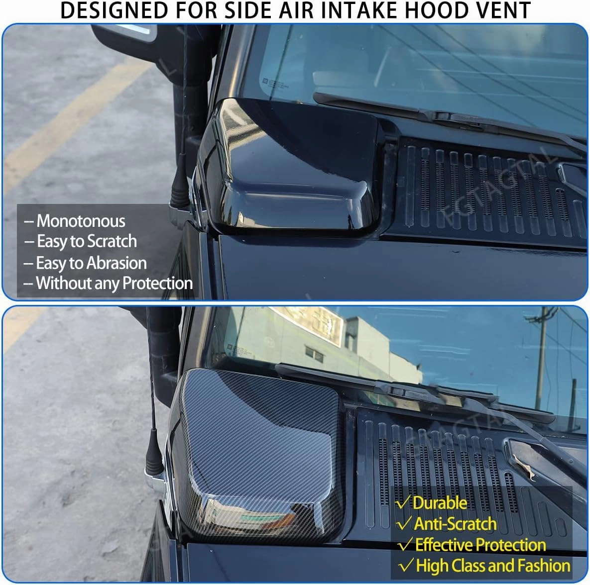 Side Air Intake Hood Vent Cover Compatible with Hummer H2 2003-2009, ABS Side Hood Air Vent Trim Cover Protection Accessories, 2PCS (Carbon Fiber Pattern Black)