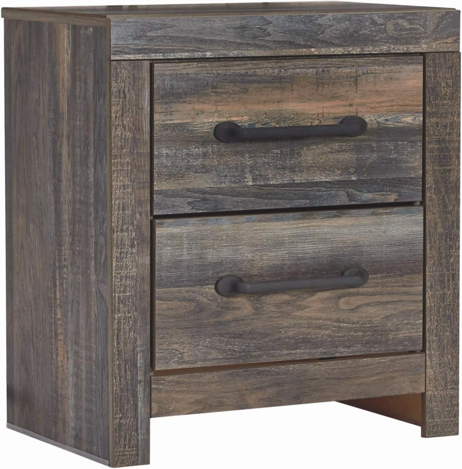 Signature Design by Ashley Drystan Rustic Industrial 2 Drawer Nightstand with 2 Slim-Profile USB Charging Stations, 24.37" Tall, Weatherworn Brown
