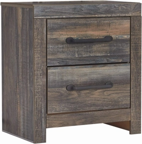 Signature Design by Ashley Drystan Rustic Industrial 2 Drawer Nightstand with 2 Slim-Profile USB Charging Stations, 24.37" Tall, Weatherworn Brown