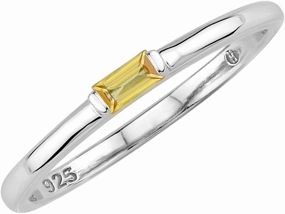 Silvershake Extra Ultra Petite Natural Yellow Sapphire White Gold Plated 925 Sterling Silver Minimalist Stackable East-West Promise Solitaire Gemstone Ring Jewelry for Women Size 6.5