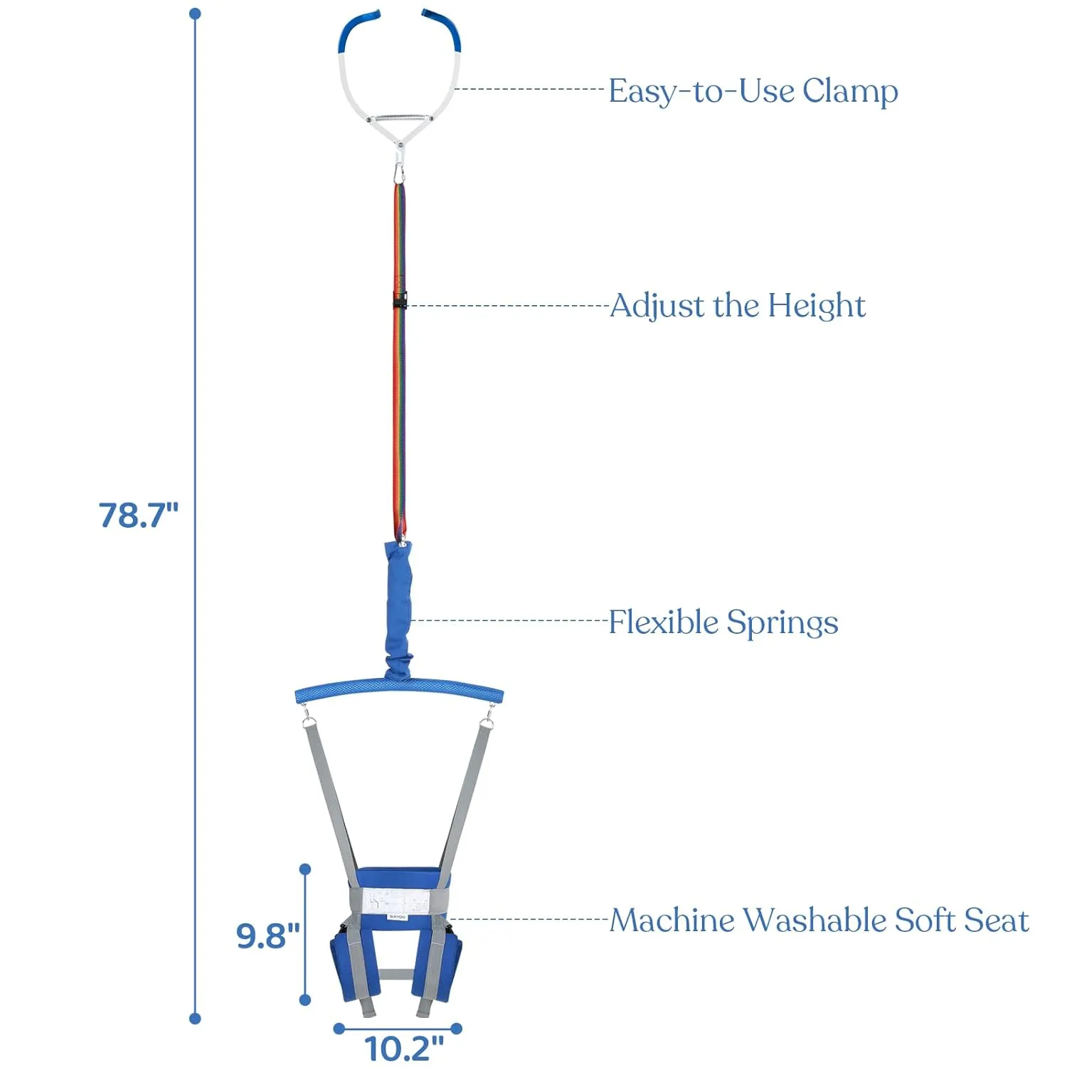 Slevoo Baby Jumper, Baby Door Jumper Quick Set up and Easy-to-use, Fun Bouncer for Active Play Over 1 Year Old, Blue