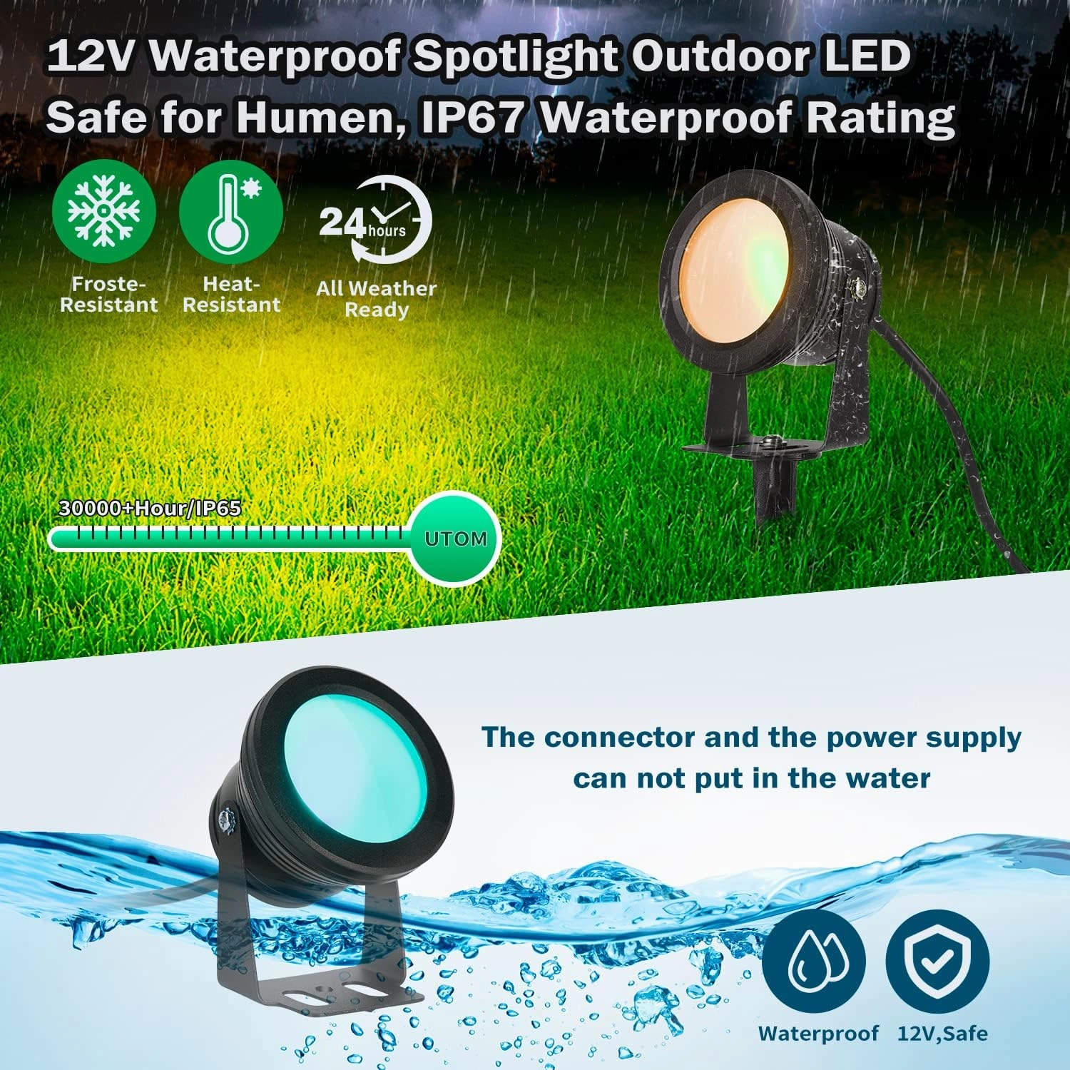 Smart Outdoor Lights,15w Backyard Lights with US Plug,12V APP Control Colored Spotlights with Waterproof,Dimmable Garden Lights with Timer,Outdoo Lights for Yard with Music Sync（NO Remote）