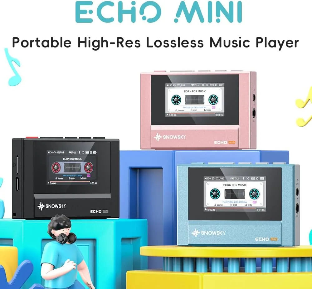SnowSky/FiiO Echo MINI HiFi Bluetooth MP3 Player, 15Hours Playback, Independent Volume Control with 3.5mm/4.4mm Headphones Outputs (Sky Blue)