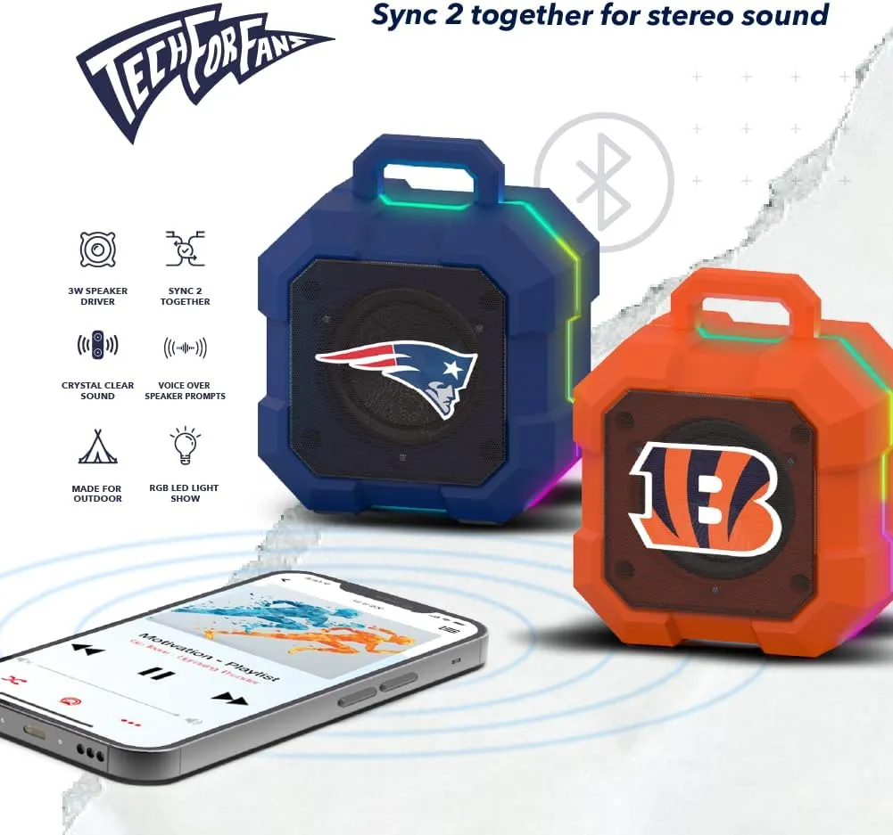 SOAR NFL Shockbox LED Wireless Bluetooth Speaker - Water Resistant IPX4, 5.0 Bluetooth with Over 5 Hours of Play Time - Small Portable Speaker - Officially Licensed NFL, Perfect Home & Outdoor Speaker