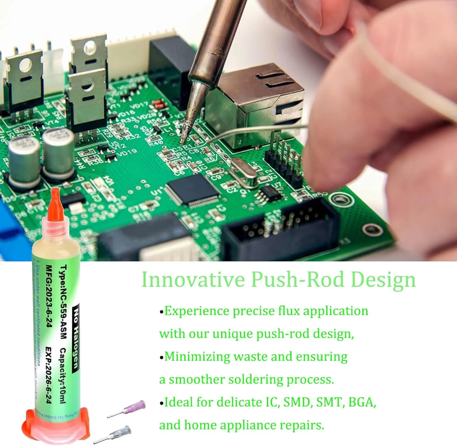 Solder Flux,NC-559-ASM No Clean Soldering Flux Paste, Lead Free Rosin Flux,10cc Tacky Soldering Flux,Soldering Liquid Flux for Electronics,For BGA,SMD,USB Socket Repairing (50ml)