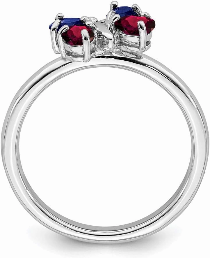 Solid 925 Sterling Silver Stackable Cr Ruby and Cr Sapphire Blue September Gemstone Butterfly Ring Eternity Band