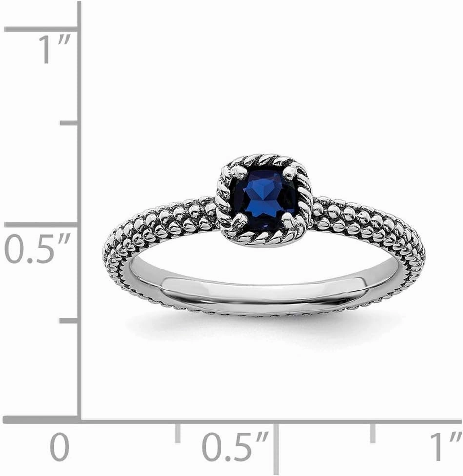 Solid 925 Sterling Silver Stackable Created Sapphire Blue September Gemstone Ring Eternity Band
