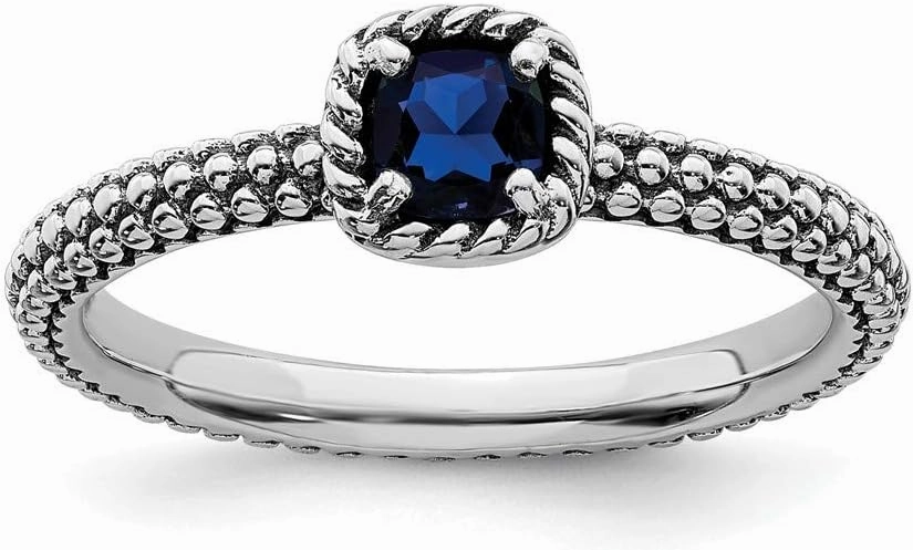 Solid 925 Sterling Silver Stackable Created Sapphire Blue September Gemstone Ring Eternity Band