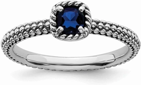 Solid 925 Sterling Silver Stackable Created Sapphire Blue September Gemstone Ring Eternity Band