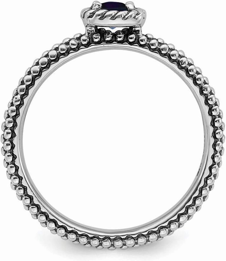 Solid 925 Sterling Silver Stackable Created Sapphire Blue September Gemstone Ring Eternity Band