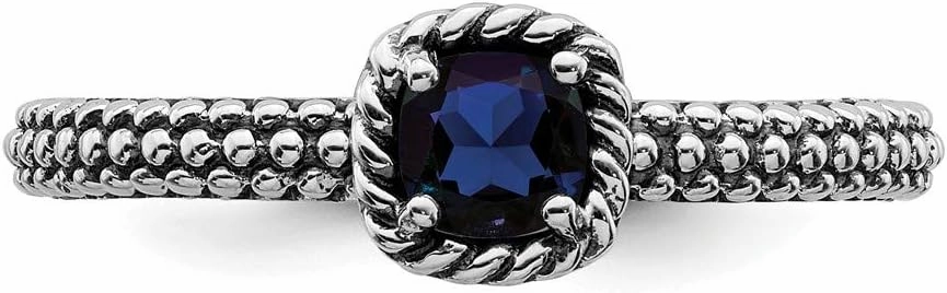 Solid 925 Sterling Silver Stackable Created Sapphire Blue September Gemstone Ring Eternity Band