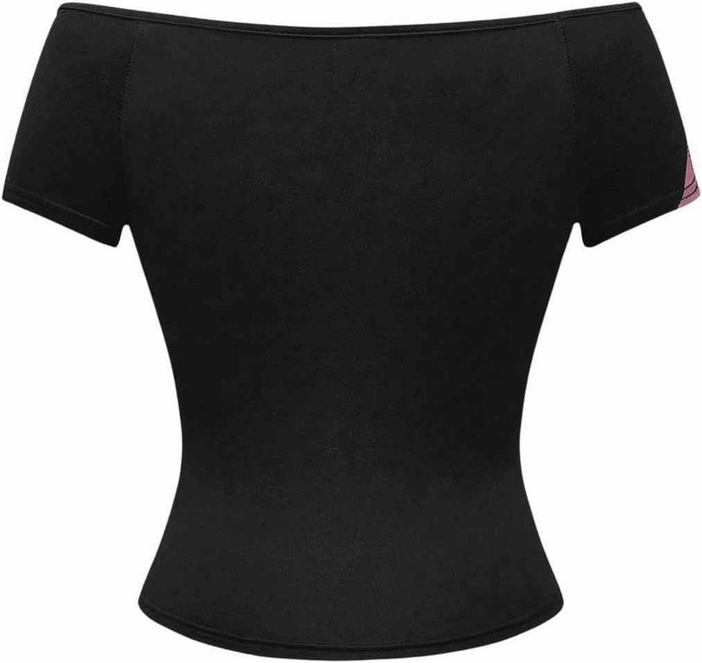 SOLY HUX Women's Goth T Shirts Off Shoulder Short Sleeve Graphic Tees Y2k Tight Fitted Crop Tops