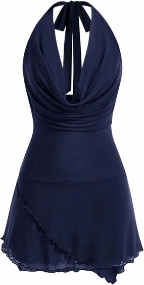 SOLY HUX Women's Halter Cowl Neck Bodycon Mini Dress Mesh Sleeveless Sexy Party Dresses