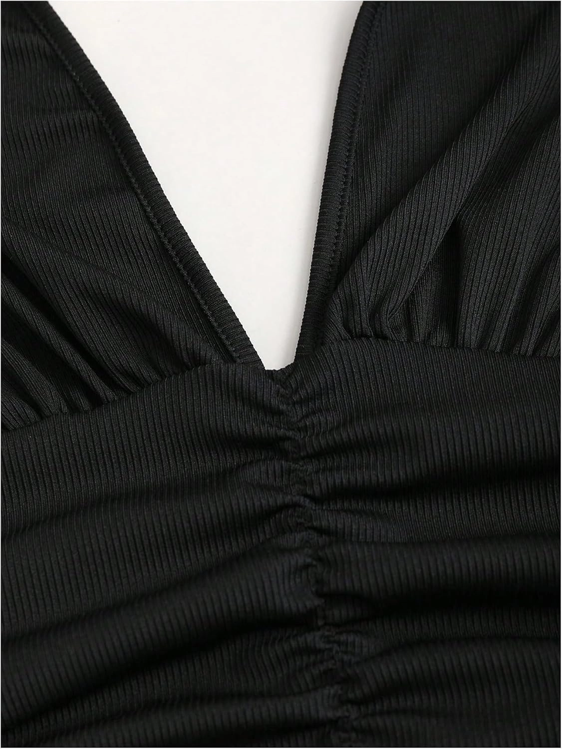 SOLY HUX Women's Halter Deep V Neck Ruffle Mini Dresses Sleeveless Flowy Sundresses Party Clubwear