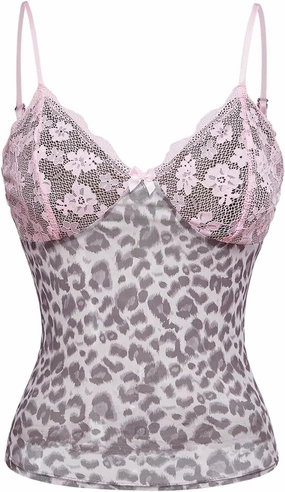 SOLY HUX Women's Lace Camo Print Camisole Tops V Neck Spaghetti Strap Y2k Crop Tops